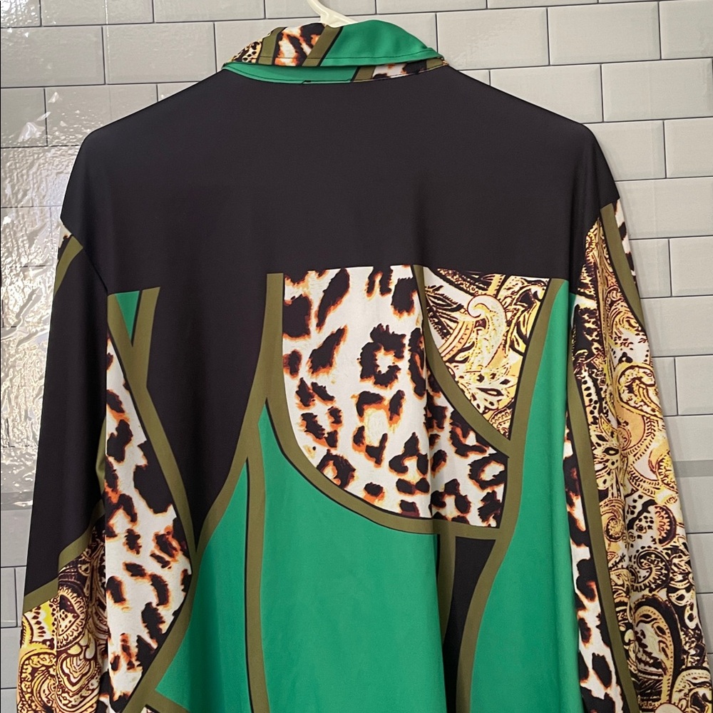 Chic Patchwork Leopard & Paisley Print Mini Shirt… - image 5